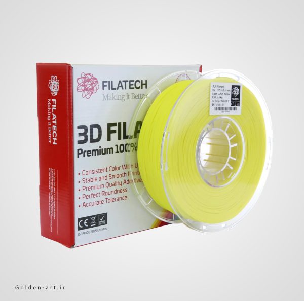 فیلامنت زرد فسفری PLA+ برند Filatech سایز 1.75 میلیمتر